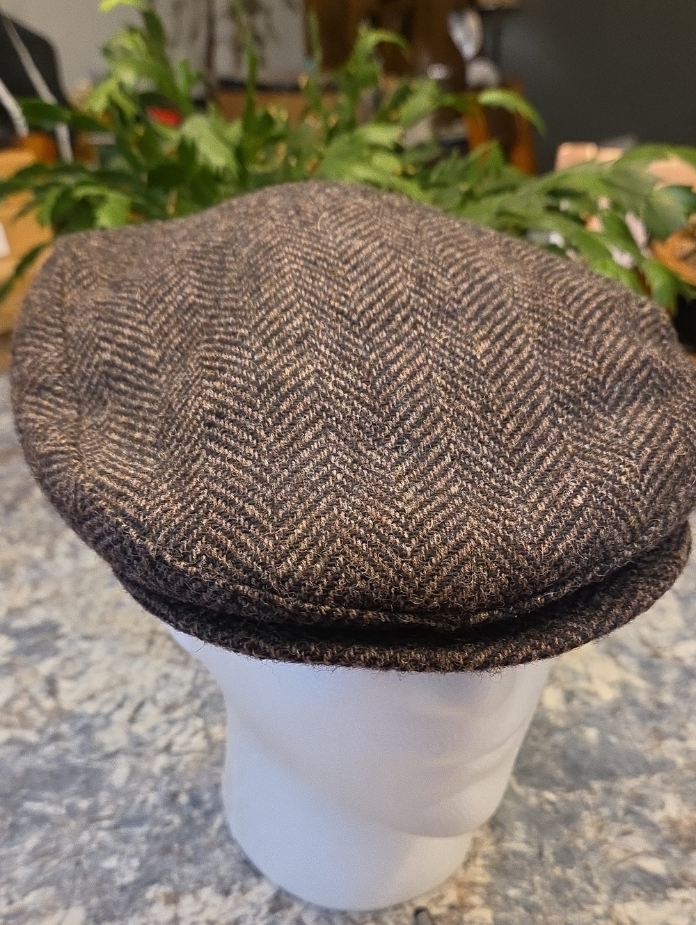 Classic Herringbone Flat Cap - Brown Tweed